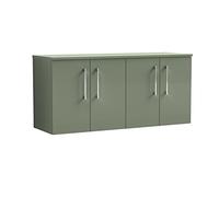 nuie ARN823W2 Arno Modern Bathroom Wall Hung 4 Door Double Vanity Unit with Colour Worktop, Satin Green