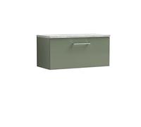 nuie ARN825LBG Arno Modern Bathroom Wall Hung 1 Drawer Vanity Unit with Laminate Worktop, Satin Green
