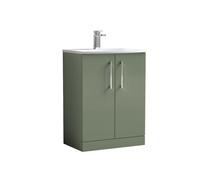 Nuie Arno 600mm Floor Standing 2 Door Vanity & Curved Basin Satin Green, Green