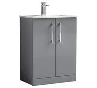 Nuie Arno 2 Door Vanity Unit and Minimalist Ceramic Basin | Satin Grey | MDF | 600mm