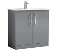 Nuie Arno 2 Door Vanity Unit and Minimalist Ceramic Basin | Satin Grey | MDF | 800mm