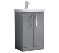 Nuie Arno 2 Door Vanity Unit and Thin Edge Ceramic Basin | Satin Grey | MDF | 500mm