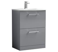Nuie Arno 2 Drawer Vanity Unit and Curved Ceramic Basin | Satin Grey | MDF | 600mm