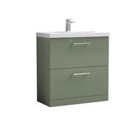 Nuie Arno 2 Drawer Vanity Unit and Mid Edge Ceramic Basin | Satin Green | MDF | 800mm