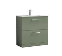Nuie Arno 2 Drawer Vanity Unit and Minimalist Ceramic Basin | Satin Green | MDF | 800mm