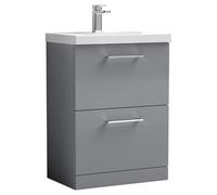 Nuie Arno 2 Drawer Vanity Unit and Thin Edge Ceramic Basin | Satin Grey | MDF | 600mm