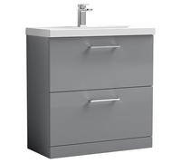 nuie Arno 800mm Floor Standing 2 Drawer Vanity & Basin 3 - Satin Grey, Grey