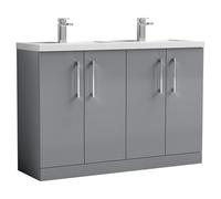 Nuie Arno 4 Door Vanity Unit and Double Polymarble Basins | Satin Grey | MDF | 1200mm
