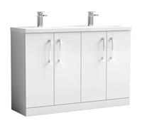 Nuie Arno 4 Door Vanity Unit with Double Ceramic Basins | Gloss White | MDF | 1200mm