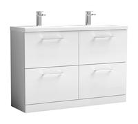 Nuie Arno 4 Drawer Vanity Unit with Double Ceramic Basins | Gloss White | MDF | 1200mm
