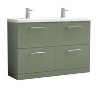 Nuie Arno 4 Drawer Vanity Unit with Double Ceramic Basins | Satin Green | MDF | 1200mm