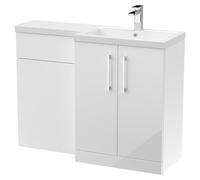 Nuie Arno Combination Vanity and Toilet Unit with Right Hand L Shaped Basin | Gloss White | MDF | 1100mm x 390mm