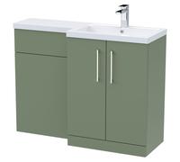 Nuie Arno Combination Vanity and Toilet Unit with Right Hand L Shaped Basin | Satin Green | MDF | 1100mm x 390mm