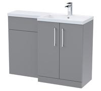 Nuie Arno Combination Vanity and Toilet Unit with Right Hand L Shaped Basin | Satin Grey | MDF | 1100mm x 390mm