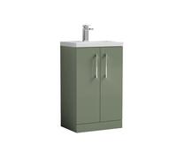 Nuie Arno Compact 2 Door Vanity Unit and Polymarble Basin | Satin Green | MDF | 500mm