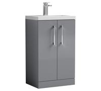 Nuie Arno Compact 2 Door Vanity Unit and Polymarble Basin | Satin Grey | MDF | 500mm