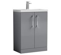 Nuie Arno Compact 2 Door Vanity Unit and Polymarble Basin | Satin Grey | MDF | 600mm