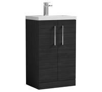 Nuie Arno Compact 500mm Floor Standing 2 Door Vanity & Ceramic Basin - Charcoal Black, Black