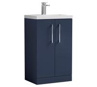Nuie Arno Compact Satin 2 Door Vanity Unit and Ceramic Basin | Midnight Blue | MDF | 500mm