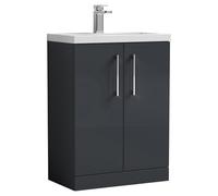 Nuie Arno Compact Satin 2 Door Vanity Unit and Polymarble Basin | Soft Black | MDF | 600mm