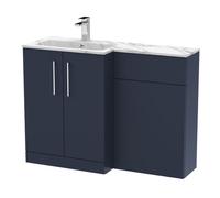 Nuie Arno Indego Blue Left Hand Toilet Suite and Carrera Marble Stone Basin | Midnight Blue | MFC | 1100mm