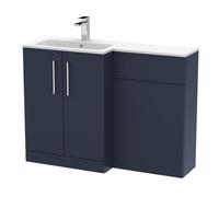 Nuie Arno Indego Blue Left Hand Toilet Suite and White Stone Basin | Midnight Blue | MFC | 1100mm