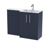 Nuie Arno Indego Blue Right Hand Toilet Suite and Carrera Marble Stone Basin | Midnight Blue | MFC | 1100mm
