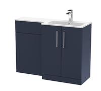 Nuie Arno Indego Blue Right Hand Toilet Suite and White Stone Basin | Midnight Blue | MFC | 1100mm
