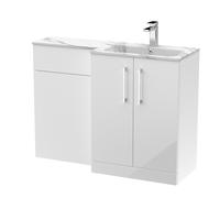 Nuie Arno Right Hand Toilet Suite and Carrera Marble Stone Basin | Gloss White | MFC | 1100mm