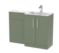 Nuie Arno Right Hand Toilet Suite and Carrera Marble Stone Basin | Satin Green | MFC | 1100mm