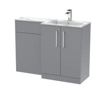 Nuie Arno Right Hand Toilet Suite and Carrera Marble Stone Basin | Satin Grey | MFC | 1100mm