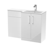 Nuie Arno Right Hand Toilet Suite and White Stone Basin | Gloss White | MFC | 1100mm