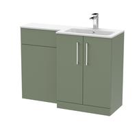 Nuie Arno Right Hand Toilet Suite and White Stone Basin | Satin Green | MFC | 1100mm