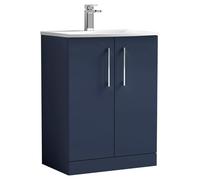 Nuie Arno Satin 2 Door Vanity Unit and Curved Ceramic Basin | Midnight Blue | MDF | 600mm