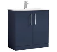 Nuie Arno Satin 2 Door Vanity Unit and Curved Ceramic Basin | Midnight Blue | MDF | 800mm