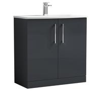 Nuie Arno Satin 2 Door Vanity Unit and Curved Ceramic Basin | Soft Black | MDF | 800mm