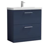 nuie ARN2935A Arno Modern Bathroom Floor Standing 2 Soft Close Drawer Vanity Unit and Mid-Edge Basin, 800mm, Midnight Blue