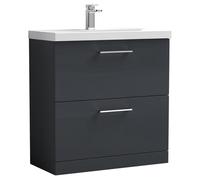 Nuie Arno Satin 2 Drawer Vanity Unit and Mid Edge Ceramic Basin | Soft Black | MDF | 800mm