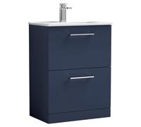 Nuie Arno Satin 2 Drawer Vanity Unit and Minimalist Ceramic Basin | Midnight Blue | MDF | 600mm