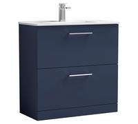 Nuie Arno Satin 2 Drawer Vanity Unit and Minimalist Ceramic Basin | Midnight Blue | MDF | 800mm