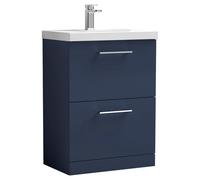 Nuie Arno Satin 2 Drawer Vanity Unit and Thin Edge Ceramic Basin | Midnight Blue | MDF | 600mm