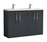 Nuie Arno Satin 4 Door Vanity Unit and Double Polymarble Basins | Soft Black | MDF | 1200mm