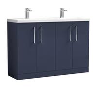 Nuie Arno Satin 4 Door Vanity Unit with Double Ceramic Basins | Midnight Blue | MDF | 1200mm