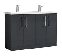 Nuie Arno Satin 4 Door Vanity Unit with Double Ceramic Basins | Soft Black | MDF | 1200mm