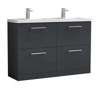 Nuie Arno Satin 4 Drawer Vanity Unit and Double Polymarble Basins | Soft Black | MDF | 1200mm