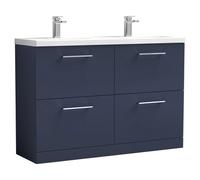 Nuie Arno Satin 4 Drawer Vanity Unit with Double Ceramic Basins | Midnight Blue | MDF | 1200mm