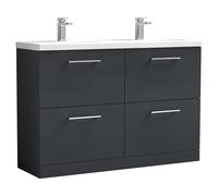 Nuie Arno Satin 4 Drawer Vanity Unit with Double Ceramic Basins | Soft Black | MDF | 1200mm