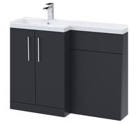 Nuie Arno Satin Combination Vanity and Toilet Unit with Left Hand L Shaped Basin | Soft Black | MDF | 1100mm x 390mm