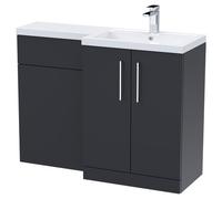 Nuie Arno Satin Combination Vanity and Toilet Unit with Right Hand L Shaped Basin | Soft Black | MDF | 1100mm x 390mm
