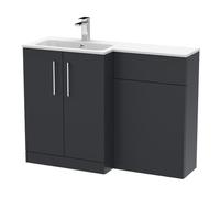 Nuie Arno Satin Left Hand Toilet Suite and White Stone Basin | Soft Black | MFC | 1100mm
